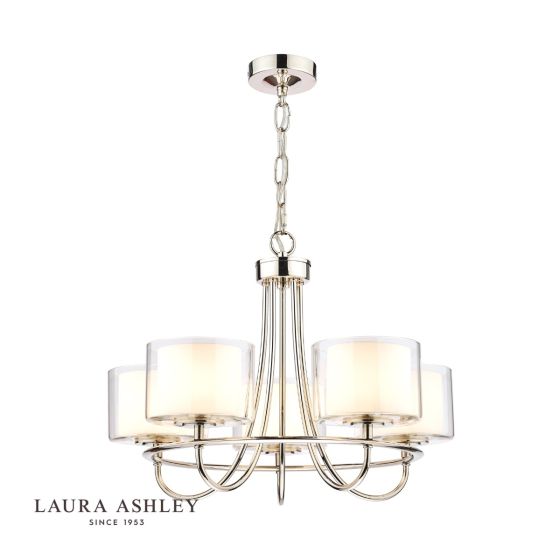 där lighting Laura Ashley Southwell 5lt Chandelier Polished Nickel & Glass Shades