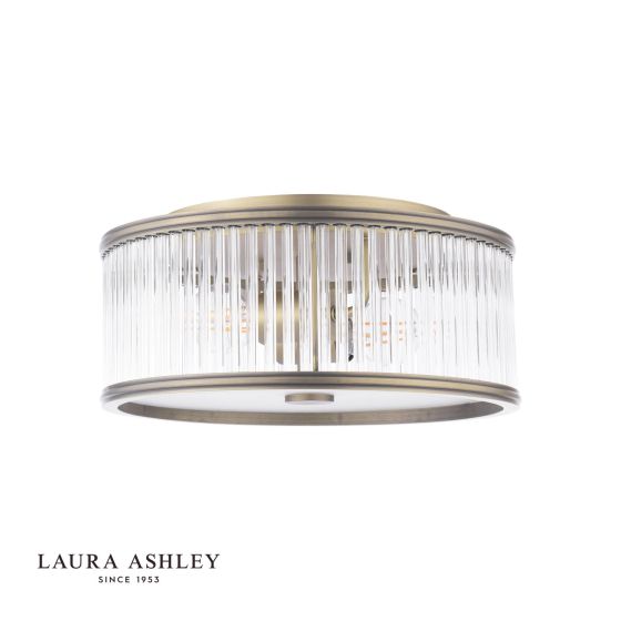 Där Lighting Laura Ashley Sutton 2 Light Flush Matt Antique Brass And Ribbed Glass