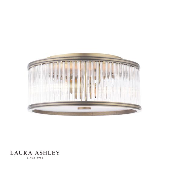 där lighting Laura Ashley Sutton 2 Light Flush Matt Antique Brass and Ribbed Glass