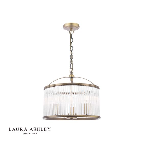 där lighting Laura Ashley Sutton 3 Light Pendant Matt Antique Brass and Ribbed Glass
