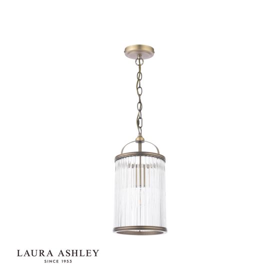 Där Lighting Laura Ashley Sutton Pendant Matt Antique Brass And Ribbed Glass