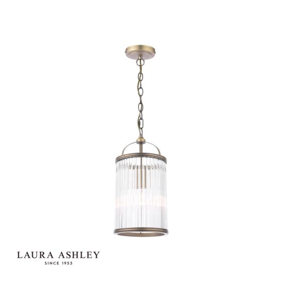 där lighting Laura Ashley Sutton Pendant Matt Antique Brass and Ribbed Glass