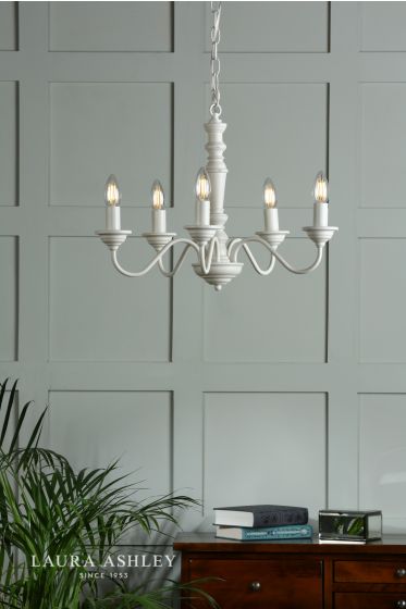 Där Lighting Laura Ashley Tate 5lt Pendant Distressed Off White Fitting Only