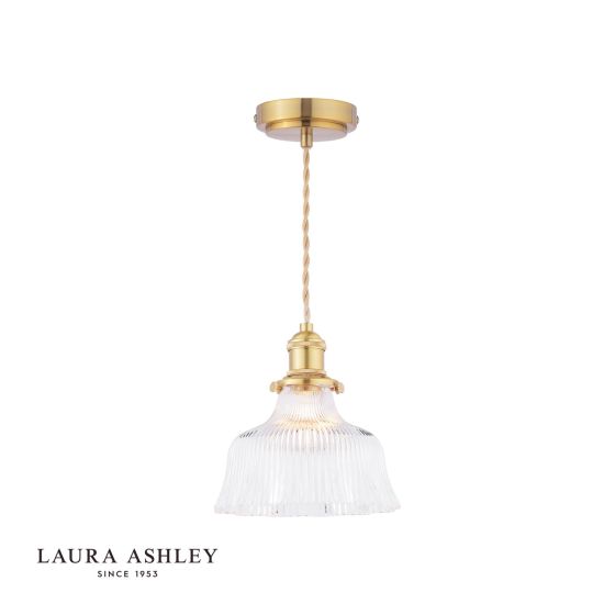 där lighting Laura Ashley Theodore Pendant Antique Brass and Ribbed Glass