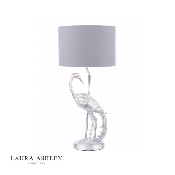 där lighting Laura Ashley Tregaron Heron Table Lamp Silver with Shade
