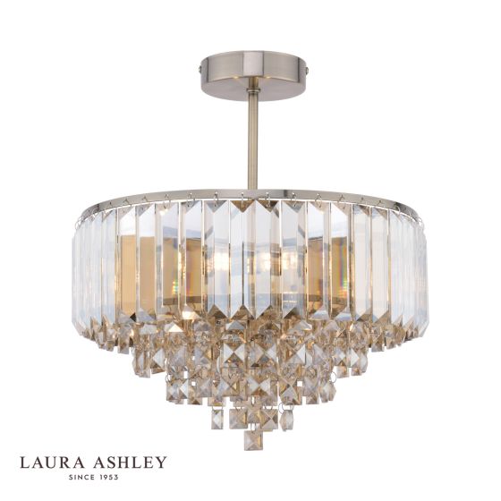 där lighting Laura Ashley Vienna 3 Light Semi-Flush Ceiling Light Champagne Crystal and Antique Brass