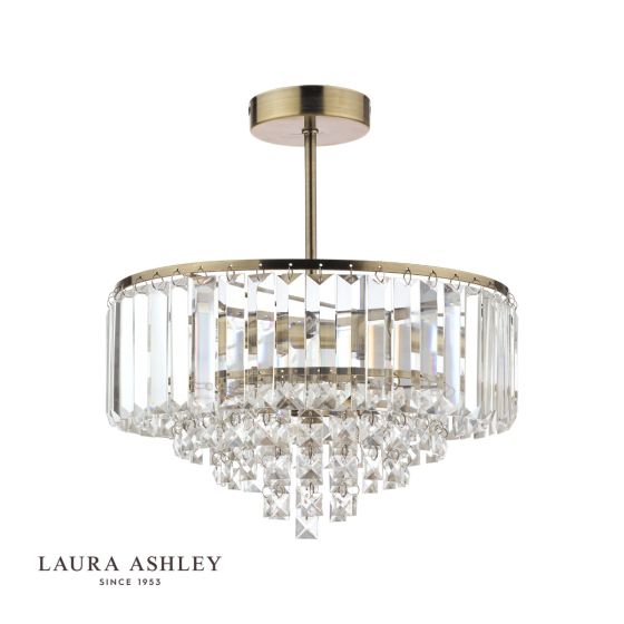 Där Lighting Laura Ashley Vienna 3lt Semi Flush Crystal & Antique Brass