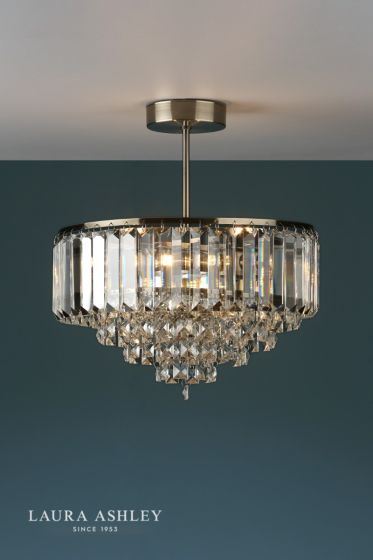 Där Lighting Laura Ashley Vienna 3lt Semi Flush Crystal & Antique Brass