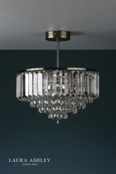 Där Lighting Laura Ashley Vienna 3lt Semi Flush Crystal & Antique Brass
