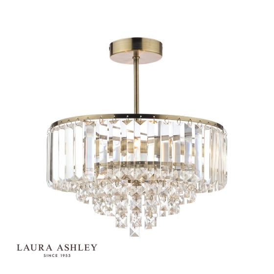 där lighting Laura Ashley Vienna 3lt Semi Flush Crystal & Antique Brass