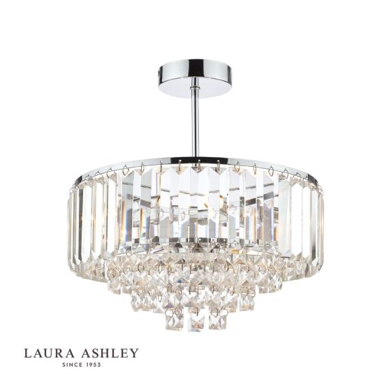 där lighting Laura Ashley Vienna 3lt Semi Flush Crystal & Polished Chrome