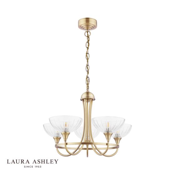Där Lighting Laura Ashley Wellham 5 Light Armed Pendant Antique Brass And Glass
