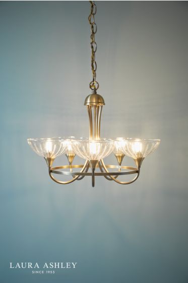 Där Lighting Laura Ashley Wellham 5 Light Armed Pendant Antique Brass And Glass