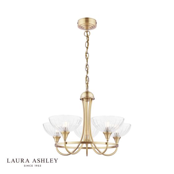 där lighting Laura Ashley Wellham 5 Light Armed Pendant Antique Brass and Glass