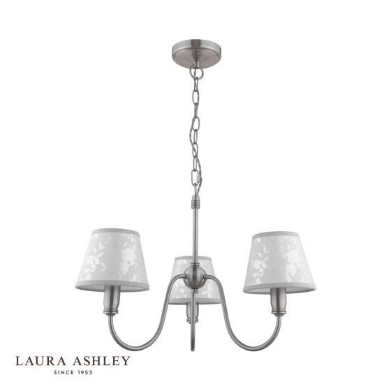Där Lighting Laura Ashley Westbourne 3 Light Armed Pendant Polished Pewter With Shade