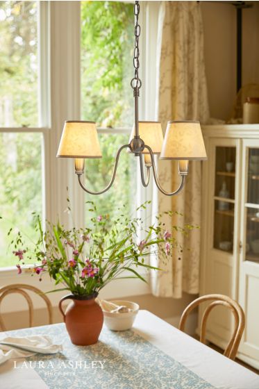Där Lighting Laura Ashley Westbourne 3 Light Armed Pendant Polished Pewter With Shade