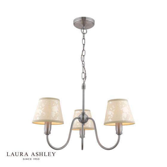 där lighting Laura Ashley Westbourne 3 Light Armed Pendant Polished Pewter With Shade