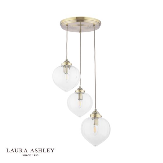 Där Lighting Laura Ashley Whitham 3 Light Cluster Pendant Antique Brass And Glass