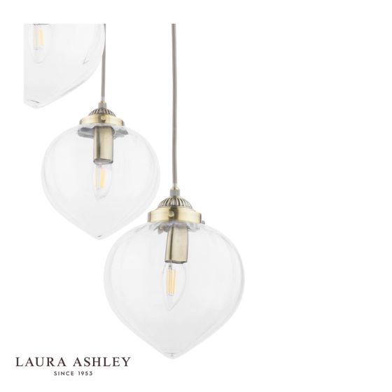 Där Lighting Laura Ashley Whitham 3 Light Cluster Pendant Antique Brass And Glass