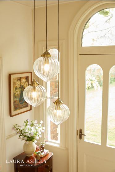 Där Lighting Laura Ashley Whitham 3 Light Cluster Pendant Antique Brass And Glass