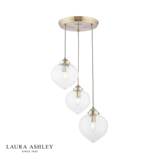 där lighting Laura Ashley Whitham 3 Light Cluster Pendant Antique Brass and Glass