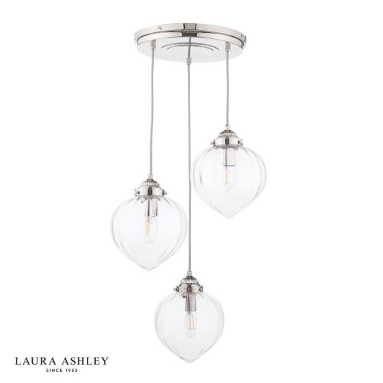 Där Lighting Laura Ashley Whitham 3 Light Cluster Pendant Polished Nickel And Ribbed Glass