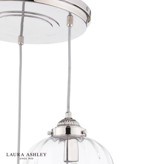 Där Lighting Laura Ashley Whitham 3 Light Cluster Pendant Polished Nickel And Ribbed Glass