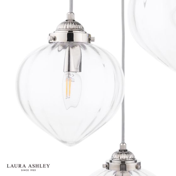 Där Lighting Laura Ashley Whitham 3 Light Cluster Pendant Polished Nickel And Ribbed Glass