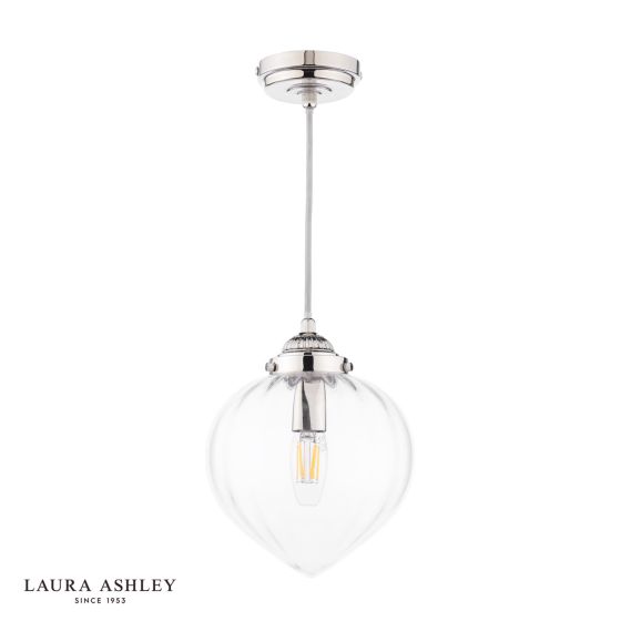 Där Lighting Laura Ashley Whitham Pendant Polished Nickel And Ribbed Glass