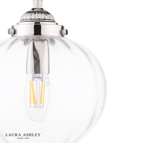 Där Lighting Laura Ashley Whitham Pendant Polished Nickel And Ribbed Glass