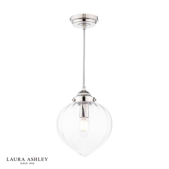 där lighting Laura Ashley Whitham Pendant Polished Nickel and Ribbed Glass