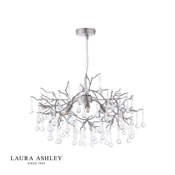Där Lighting Laura Ashley Willow 3 Light Pendant Satin Pewter And Crystal