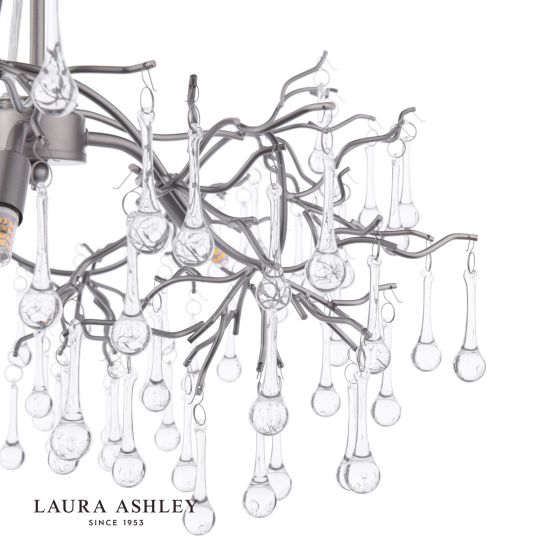 Där Lighting Laura Ashley Willow 3 Light Pendant Satin Pewter And Crystal