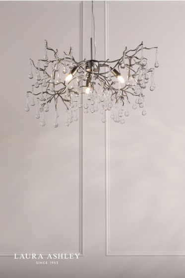 Där Lighting Laura Ashley Willow 3 Light Pendant Satin Pewter And Crystal