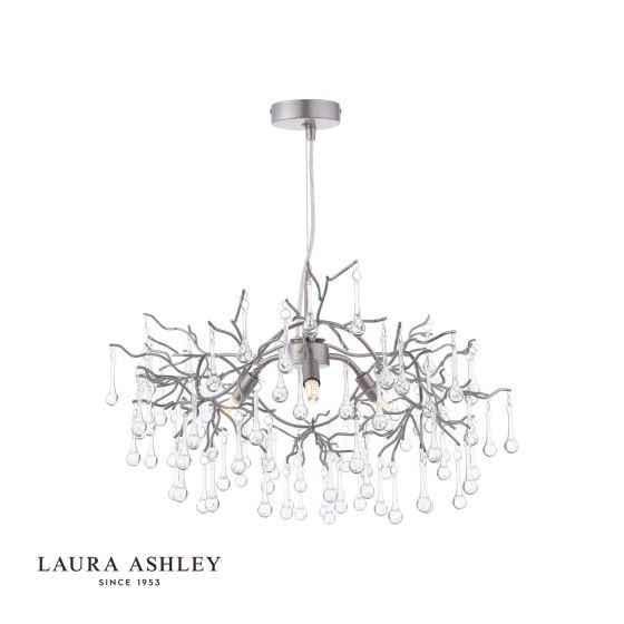 där lighting Laura Ashley Willow 3 Light Pendant Satin Pewter and Crystal