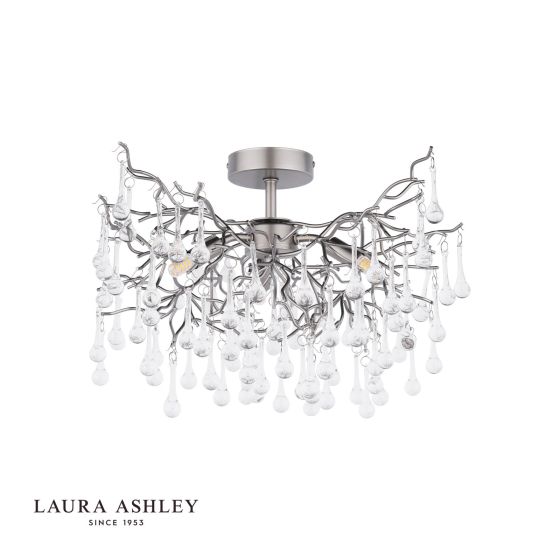 Där Lighting Laura Ashley Willow 3 Light Semi-Flush Satin Pewter And Crystal