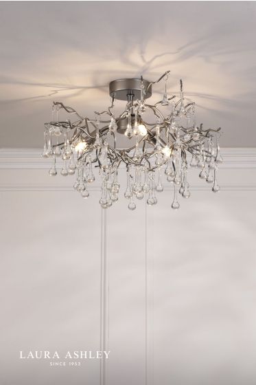 Där Lighting Laura Ashley Willow 3 Light Semi-Flush Satin Pewter And Crystal