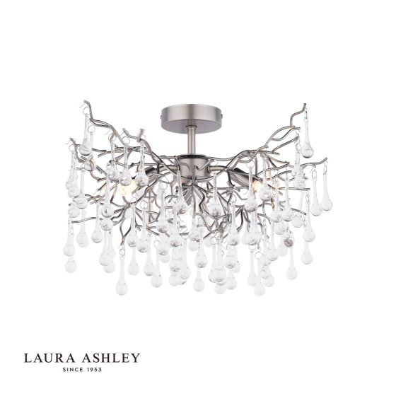 Där Lighting Laura Ashley Willow 3 Light Semi-Flush Satin Pewter And Crystal