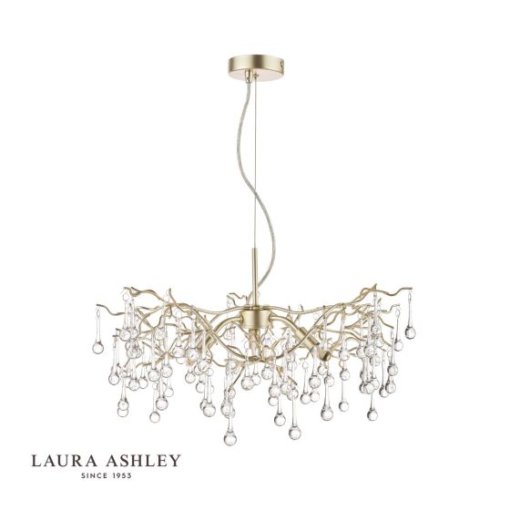 Där Lighting Laura Ashley Willow 3lt Pendant Champagne & Clear Crystal