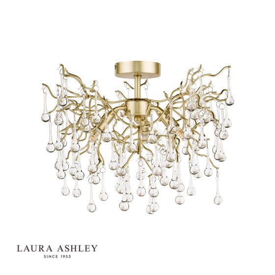 Där Lighting Laura Ashley Willow 3lt Semi Flush Satin Champagne Crystal