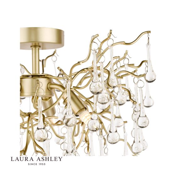 Där Lighting Laura Ashley Willow 3lt Semi Flush Satin Champagne Crystal