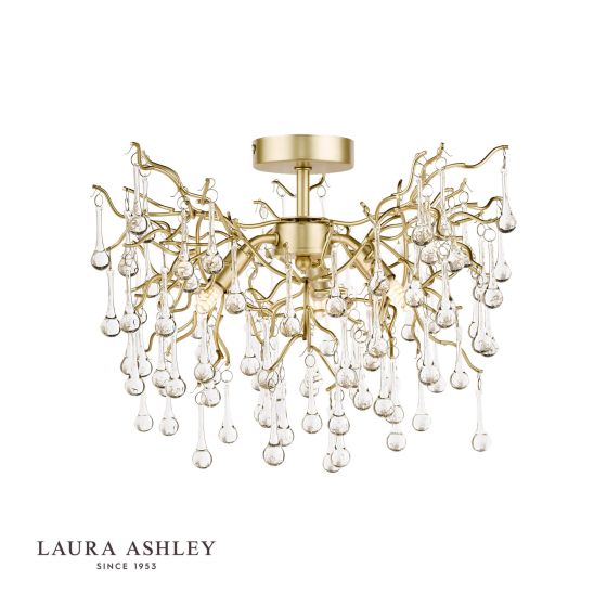 där lighting Laura Ashley Willow 3lt Semi Flush Satin Champagne Crystal