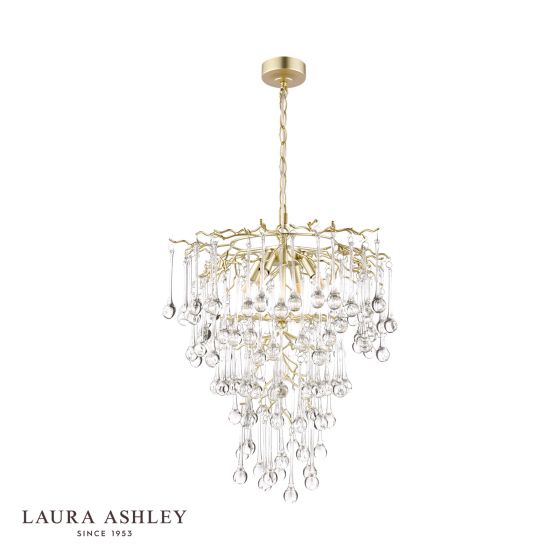 Där Lighting Laura Ashley Willow 4 Light Pendant Satin Champagne And Crystal