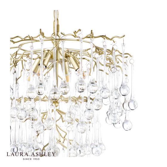 Där Lighting Laura Ashley Willow 4 Light Pendant Satin Champagne And Crystal