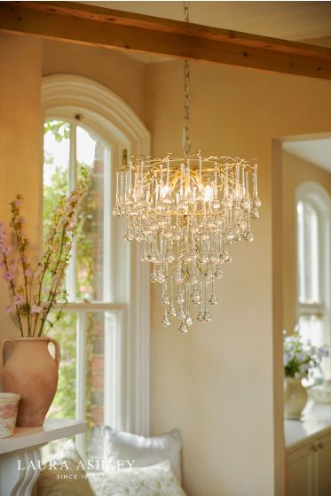 Där Lighting Laura Ashley Willow 4 Light Pendant Satin Champagne And Crystal