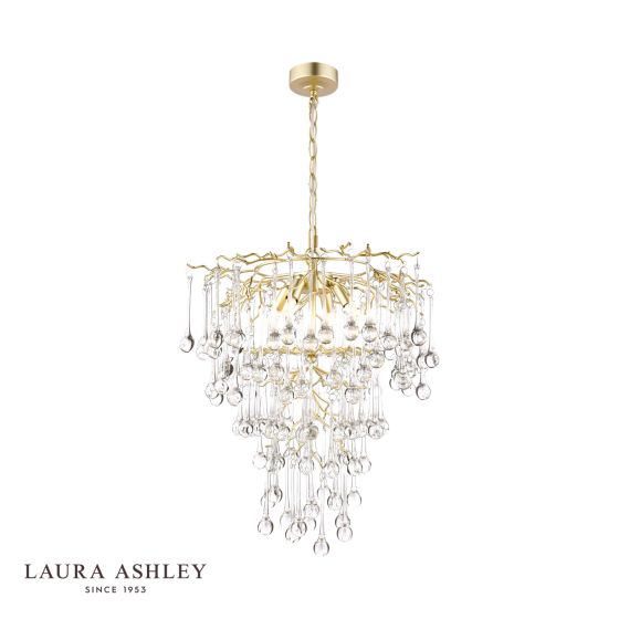 där lighting Laura Ashley Willow 4 Light Pendant Satin Champagne and Crystal