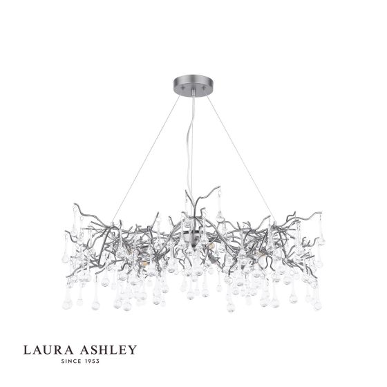Där Lighting Laura Ashley Willow 5 Light Pendant Satin Pewter And Crystal