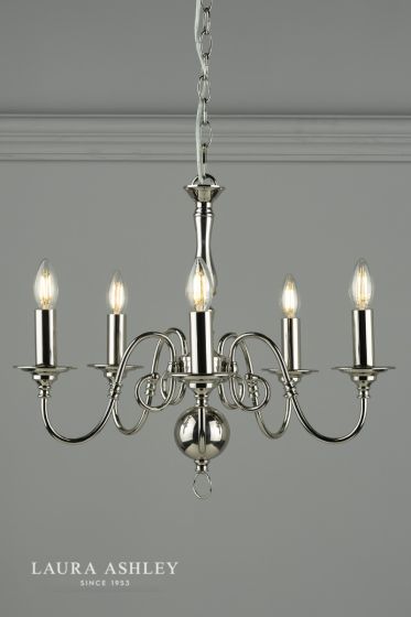 Där Lighting Laura Ashley Winchester 5lt Pendant Polished Nickel