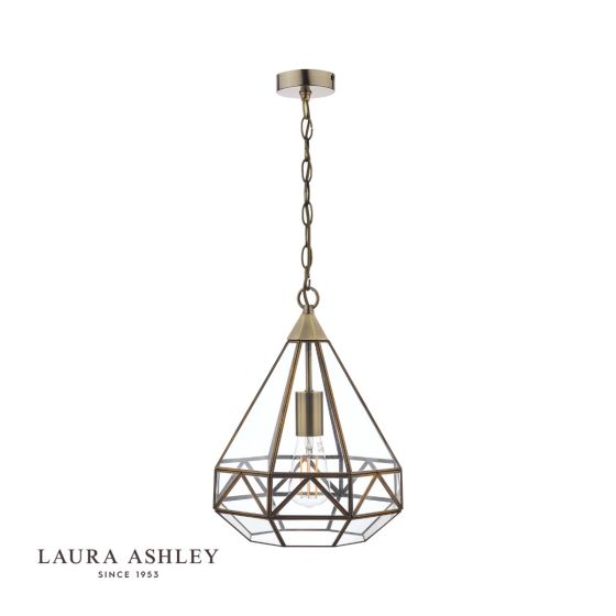 Där Lighting Laura Ashley Zaria Pendant Antique Brass Glass