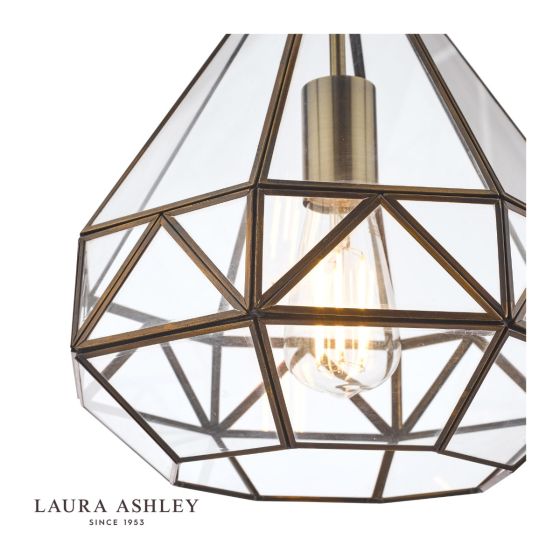Där Lighting Laura Ashley Zaria Pendant Antique Brass Glass